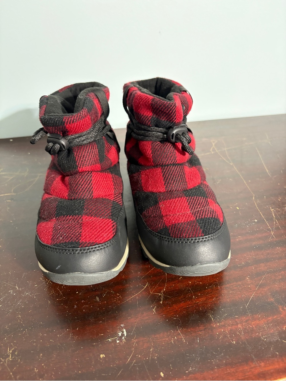 Sorel Red and Black Buffalo Plaid Winter Boots - Cozy Outdoor Slip-On